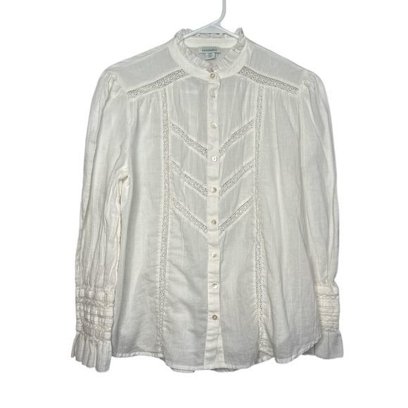 Sundance Tops - Sundance Women's Off-White Long Sleeve Cotton Button Front Blouse Size PM